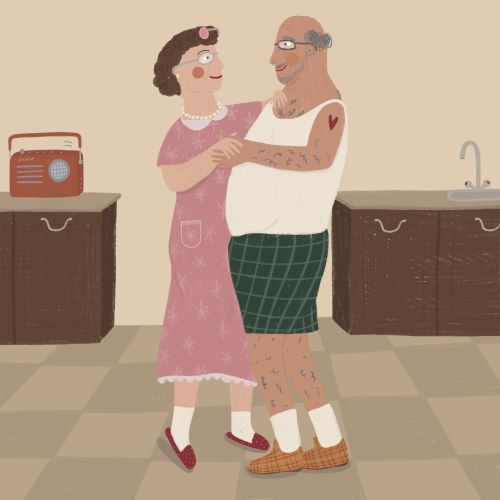 Elderly couple dancing